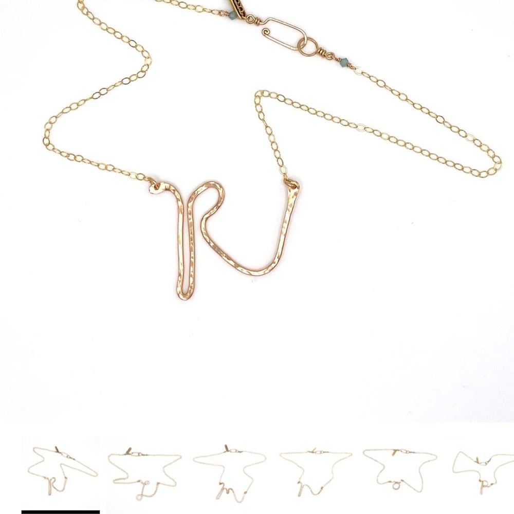 Noon Designs Hammered Gold Script 'K' Initial Necklace -  Jewelry